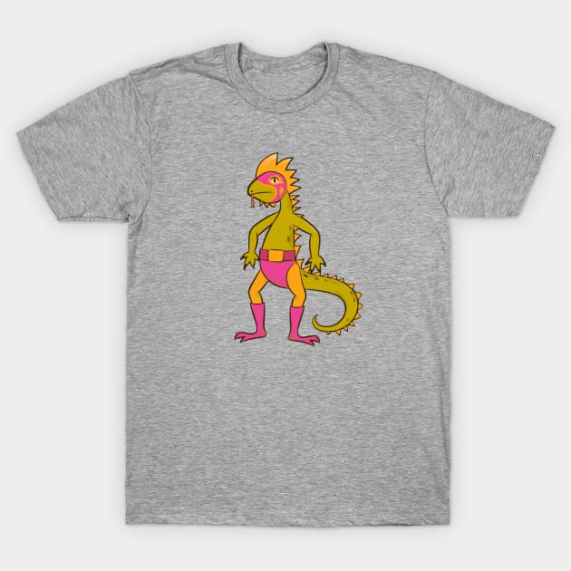 Fun & Colorful Iguana Luchador Wrestler Sketch Drawing T-Shirt by SLAG_Creative